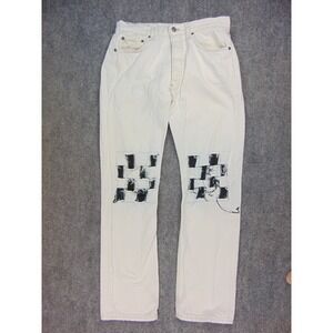 Levis 501 Jeans Mens 30x31 Relaxed Fit White Distressed Checker Patch